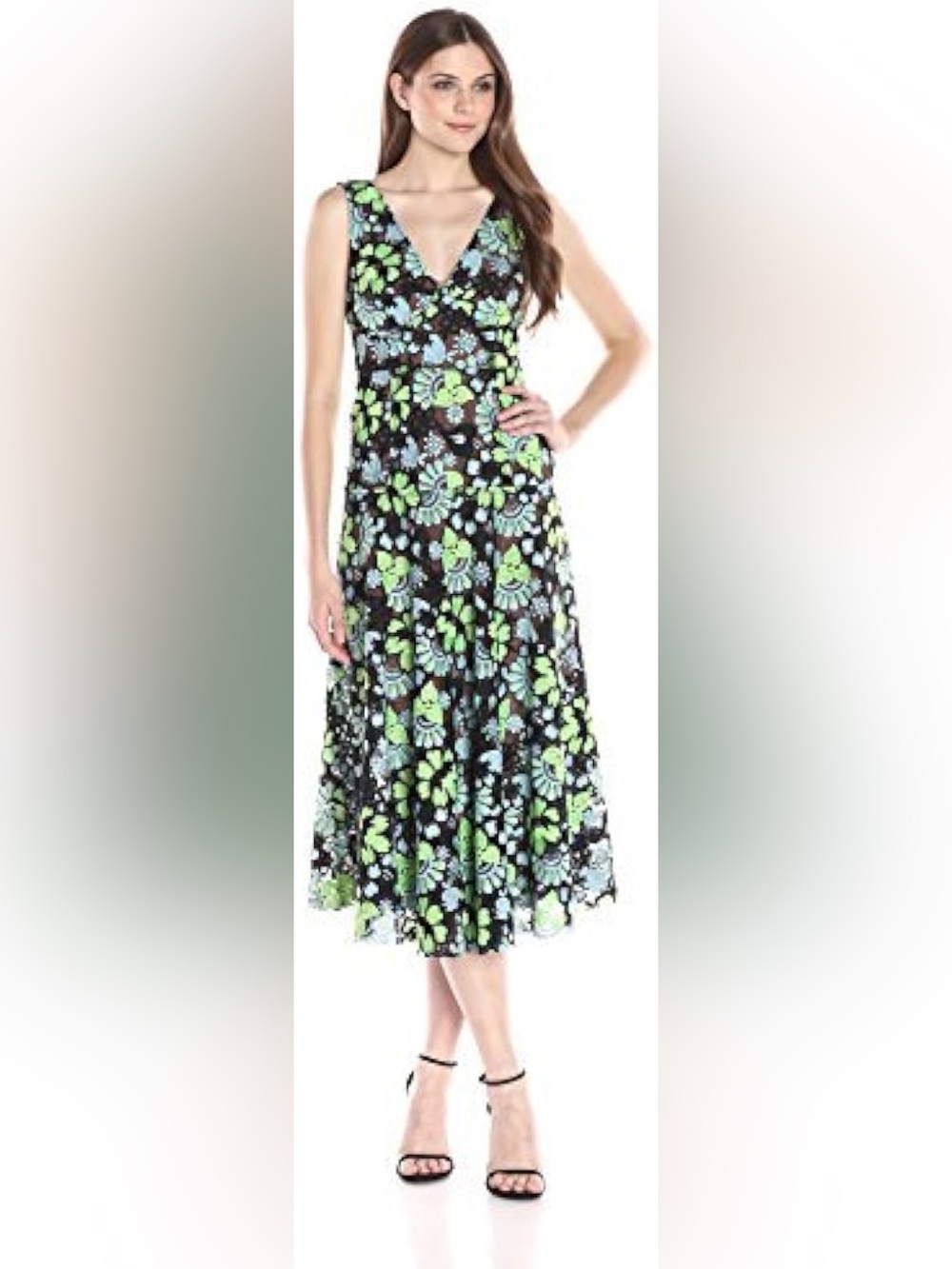 TRACY REESE Floral Embroidered Mesh Midi Dress Ciel Size 4